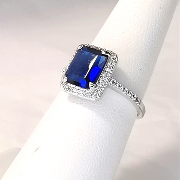 NWT sapphire CZ with halo 14k white gold size 8 - Picture 4 of 8